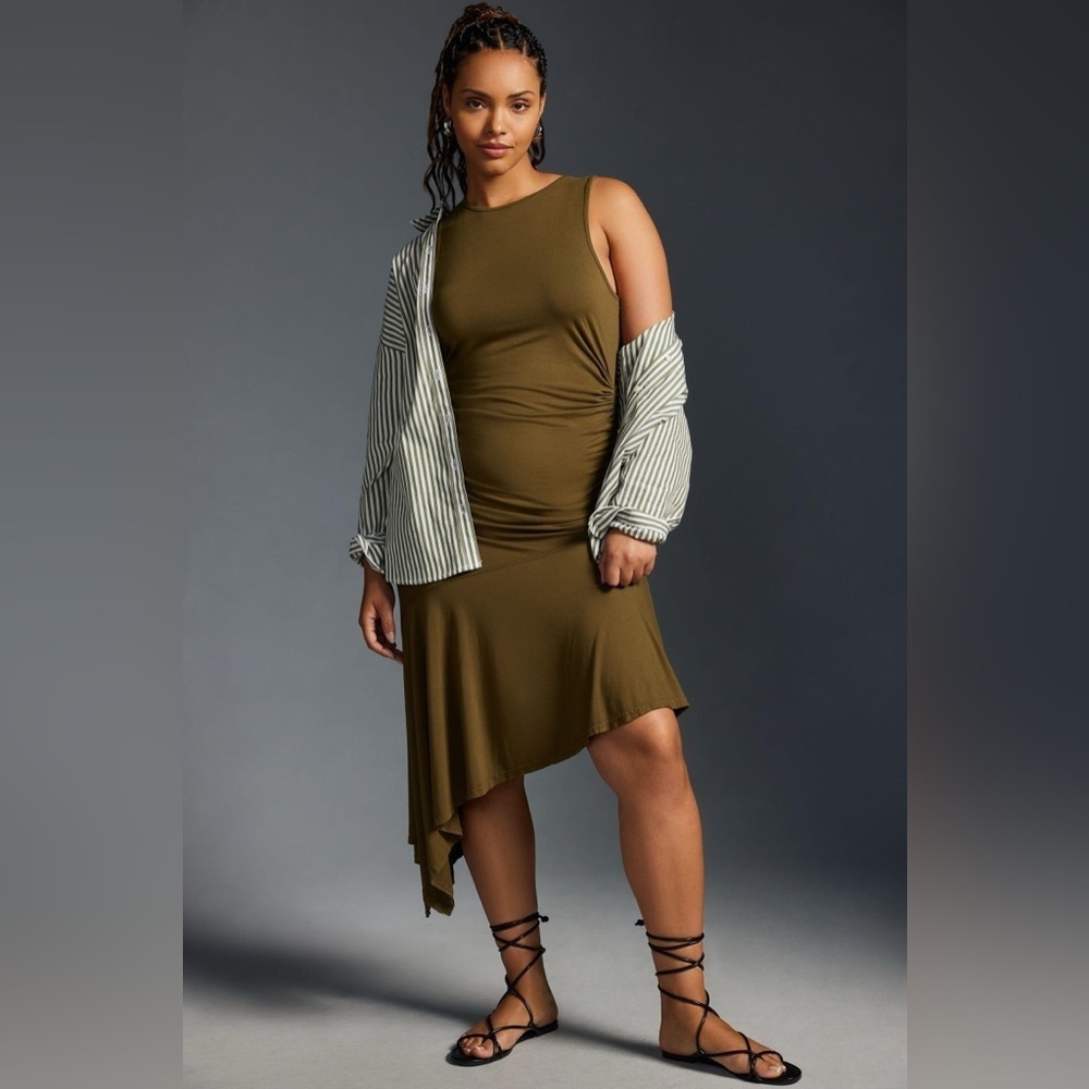 NWT Anthropologie Olive Daily Practice Sleeveless Side Ruched Dress Medium - Picture 9 of 9